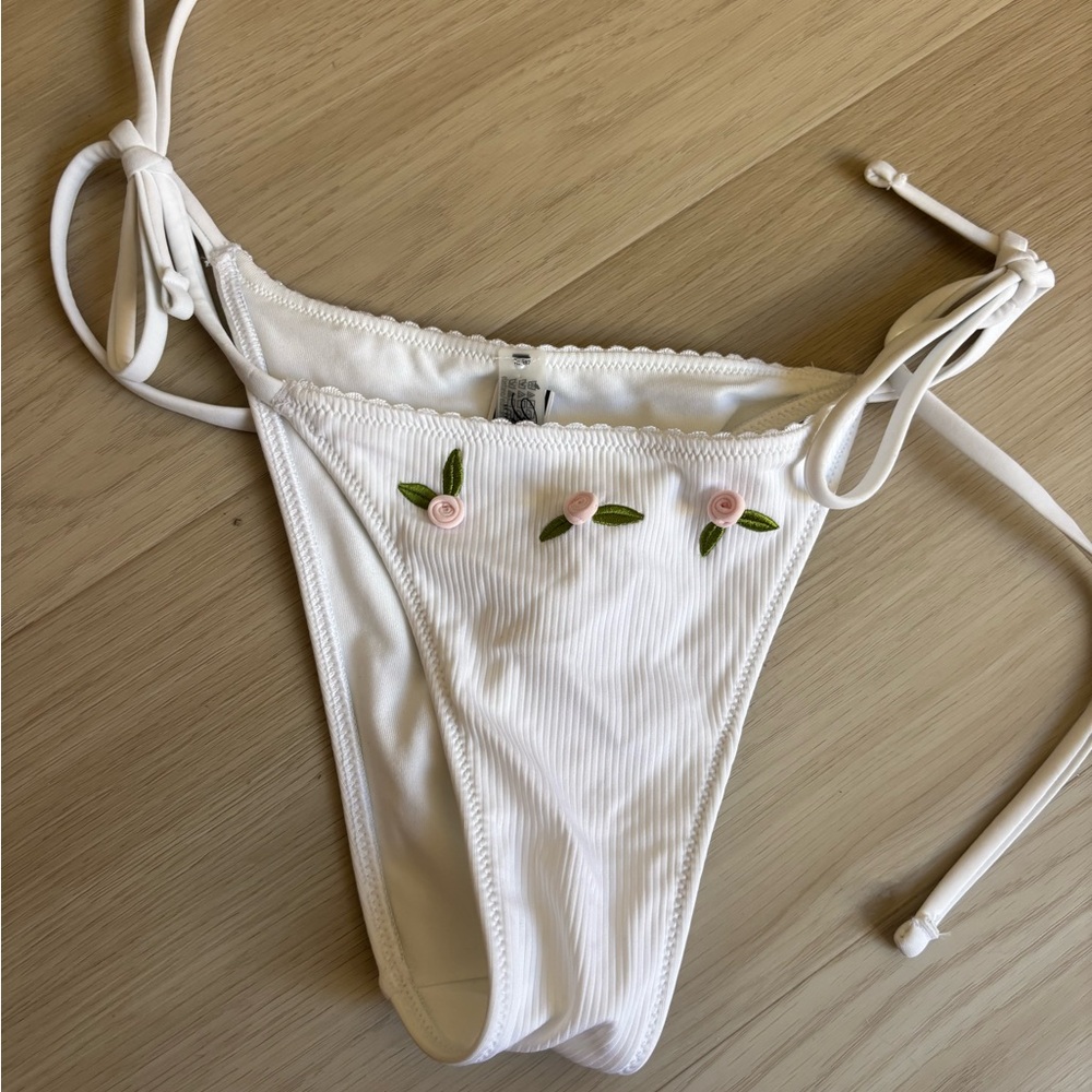 PINK Victoria's Secret White Bikini Bottom with Floral Accents